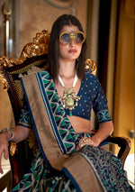 Thumbnail for Monjolika Fashion Teal Double Ikkat Silk Blend Foil Printed Saree