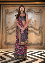 Thumbnail for Monjolika Fashion Multicolor Double Ikkat Silk Blend Foil Printed Saree