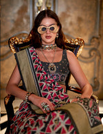 Thumbnail for Monjolika Fashion Multicolor Double Ikkat Silk Blend Foil Printed Saree