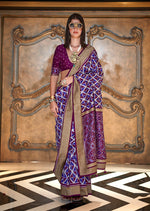 Thumbnail for Monjolika Fashion Purple Double Ikkat Silk Blend Foil Printed Saree