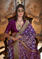 Thumbnail for Monjolika Fashion Purple Double Ikkat Silk Blend Foil Printed Saree
