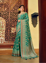 Thumbnail for Monjolika Fashion Turquoise Georgette With Weaving Buta Border Pallu Classic Saree