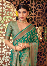 Thumbnail for Monjolika Fashion Turquoise Georgette With Weaving Buta Border Pallu Classic Saree
