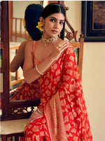 Thumbnail for Monjolika Fashion Red Georgette With Weaving Buta Border Pallu Classic Saree