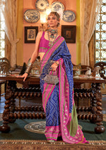 Thumbnail for Monjolika Fashion Navy blue Patola Design Zari Work Traditional Silk Blend Saree