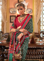 Thumbnail for Monjolika Fashion Dark Green Patola Design Zari Work Traditional Silk Blend Saree