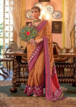 Thumbnail for Monjolika Fashion Mustard Patola Design Zari Work Traditional Silk Blend Saree