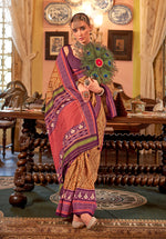 Thumbnail for Monjolika Fashion Mustard Patola Design Zari Work Traditional Silk Blend Saree