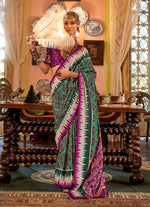 Thumbnail for Monjolika Fashion Dark Green & Magenta Patola Design Zari Work Traditional Silk Blend Saree
