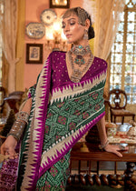Thumbnail for Monjolika Fashion Dark Green & Magenta Patola Design Zari Work Traditional Silk Blend Saree