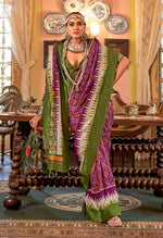 Thumbnail for Monjolika Fashion Magenta & Olive Green Patola Design Zari Work Traditional Silk Blend Saree