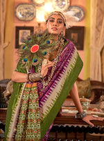 Thumbnail for Monjolika Fashion Magenta & Olive Green Patola Design Zari Work Traditional Silk Blend Saree