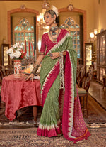 Thumbnail for Monjolika Fashion Olive Green & Burgundy Patola Design Zari Work Traditional Silk Blend Saree