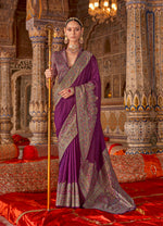 Thumbnail for Monjolika Fashion Purple Silk Blend Print Work Traditional Saree for Ceremonial
