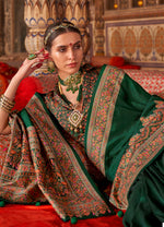 Thumbnail for Monjolika Fashion Dark Green Silk Blend Print Work Traditional Saree for Ceremonial