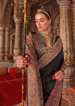 Thumbnail for Monjolika Fashion Black Silk Blend Print Work Traditional Saree for Ceremonial