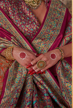 Thumbnail for Monjolika Fashion Maroon Silk Blend Print Work Traditional Saree for Ceremonial