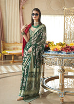 Thumbnail for Monjolika Fashion Georgette Classic Saree with Fancy Work for Ceremonial in Dark Green