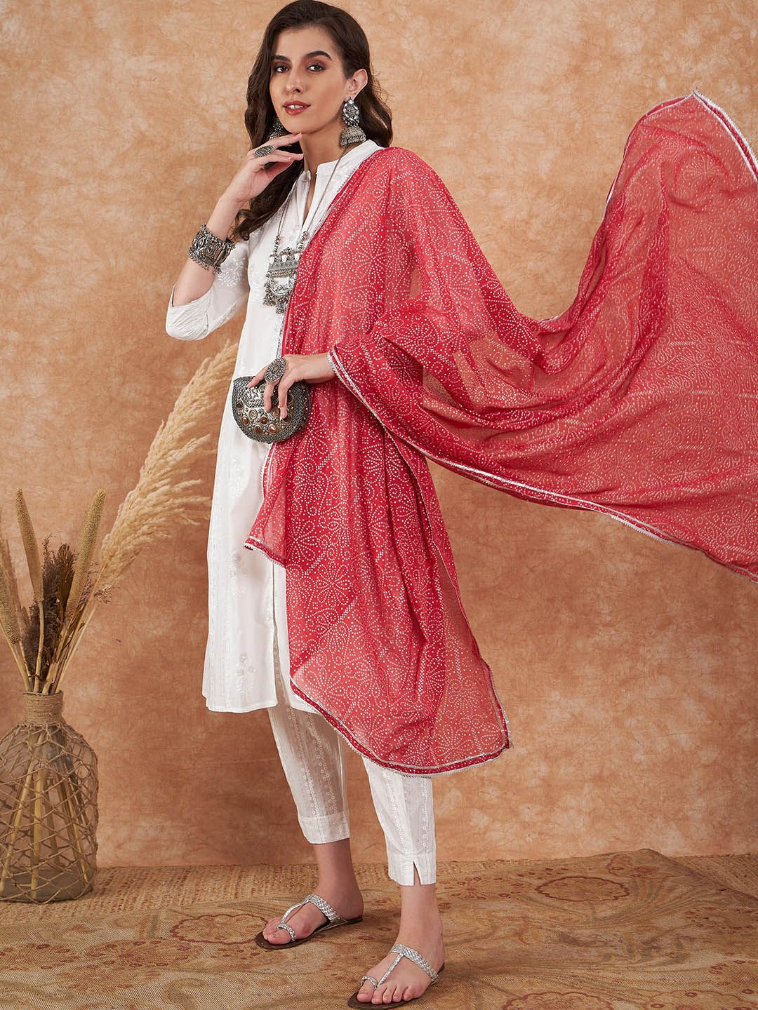 Sangria Floral Printed Pure Cotton A-Line Kurta With Trouser & Dupatta