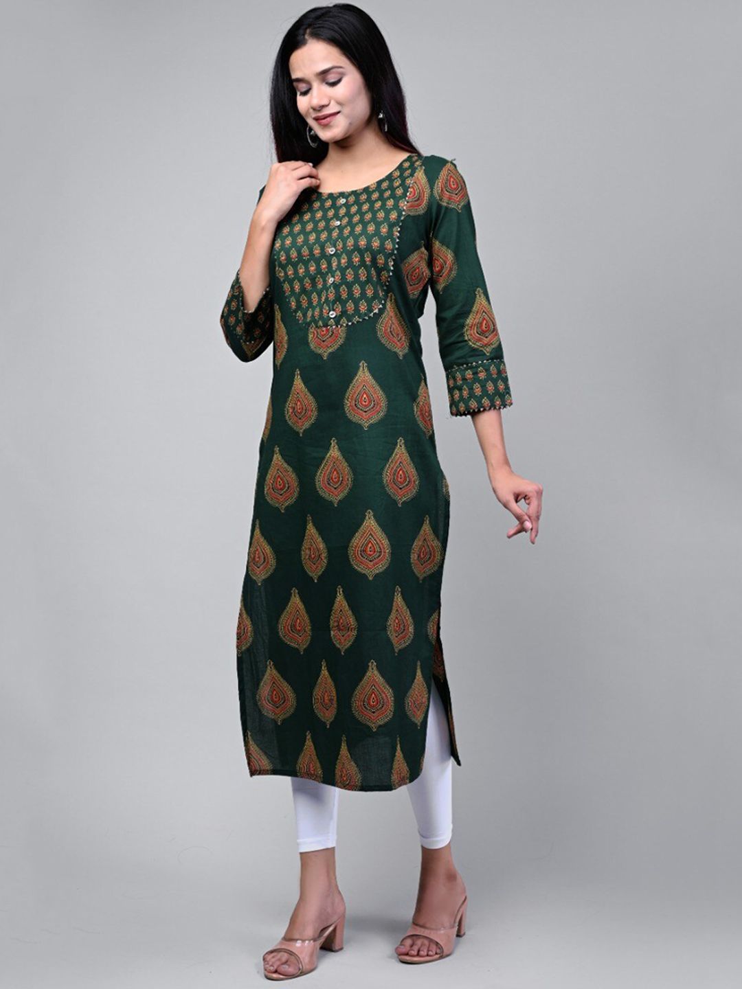 Swasti Women Green Ethnic Motifs Printed Floral Kurta - Distacart