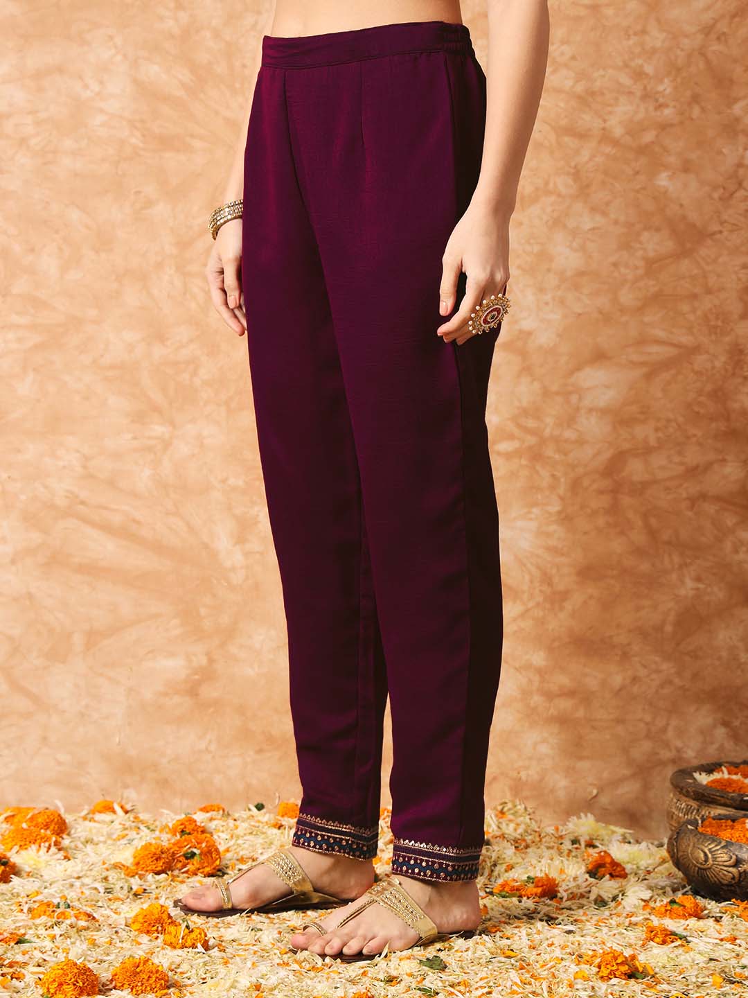 Kalini Floral Embroidered A-Line Kurta With Trousers & Dupatta - Distacart