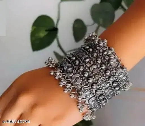Tehzeeb Creations Women Silver Colour Oxidised Bangle With Ghungroo Style T
