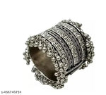 Thumbnail for Tehzeeb Creations Women Silver Colour Oxidised Bangle With Ghungroo Style T