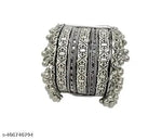 Thumbnail for Tehzeeb Creations Women Silver Colour Oxidised Bangle With Ghungroo Style T