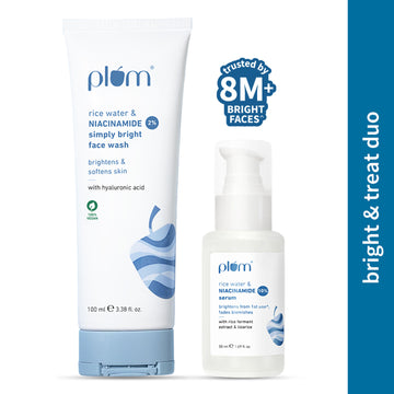 Plum Niacinamide Facewash and Face Serum Combo for Brightening Skin Fades Blemishes & Hydrates