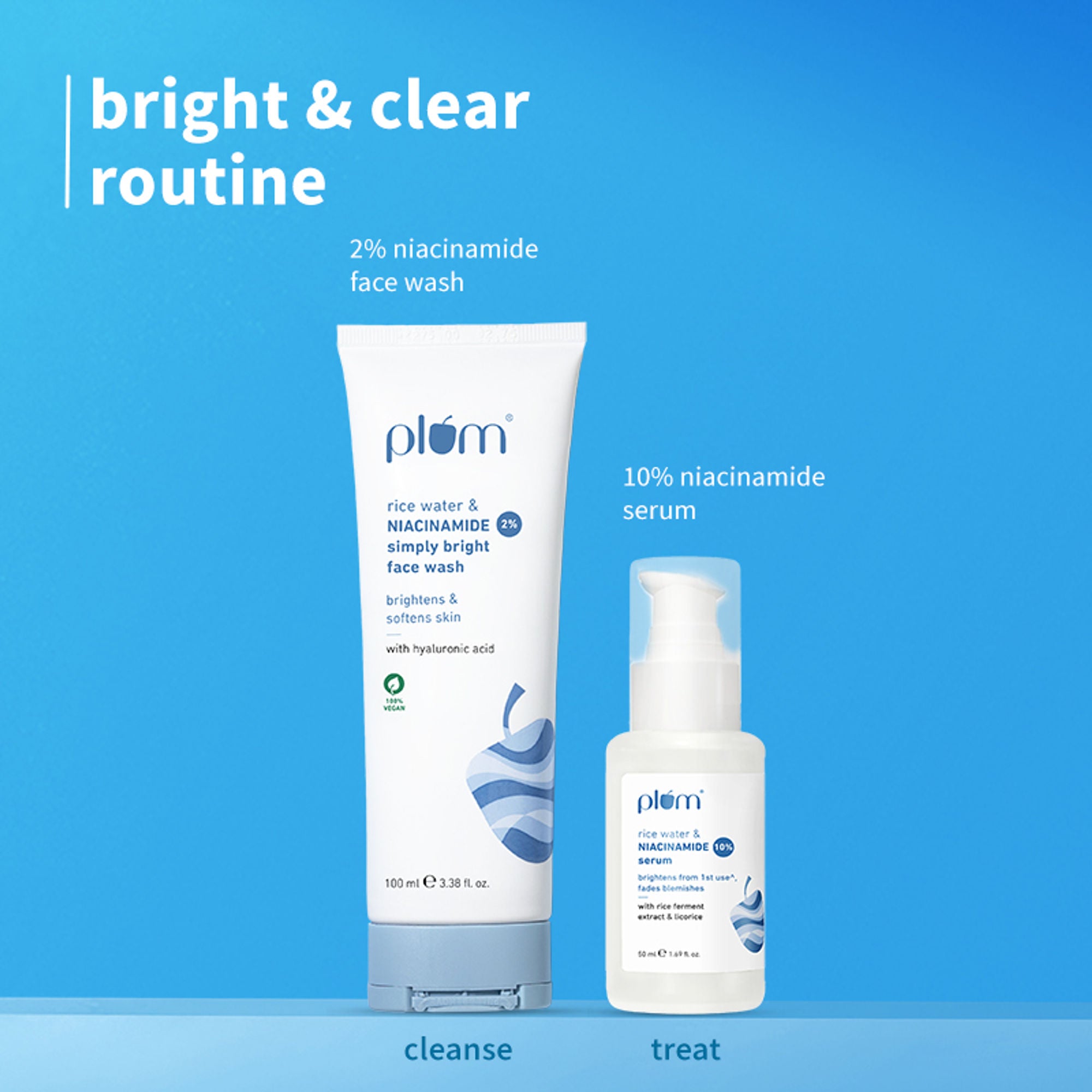 Plum Niacinamide Facewash and Face Serum Combo for Brightening Skin Fades Blemishes & Hydrates - Distacart