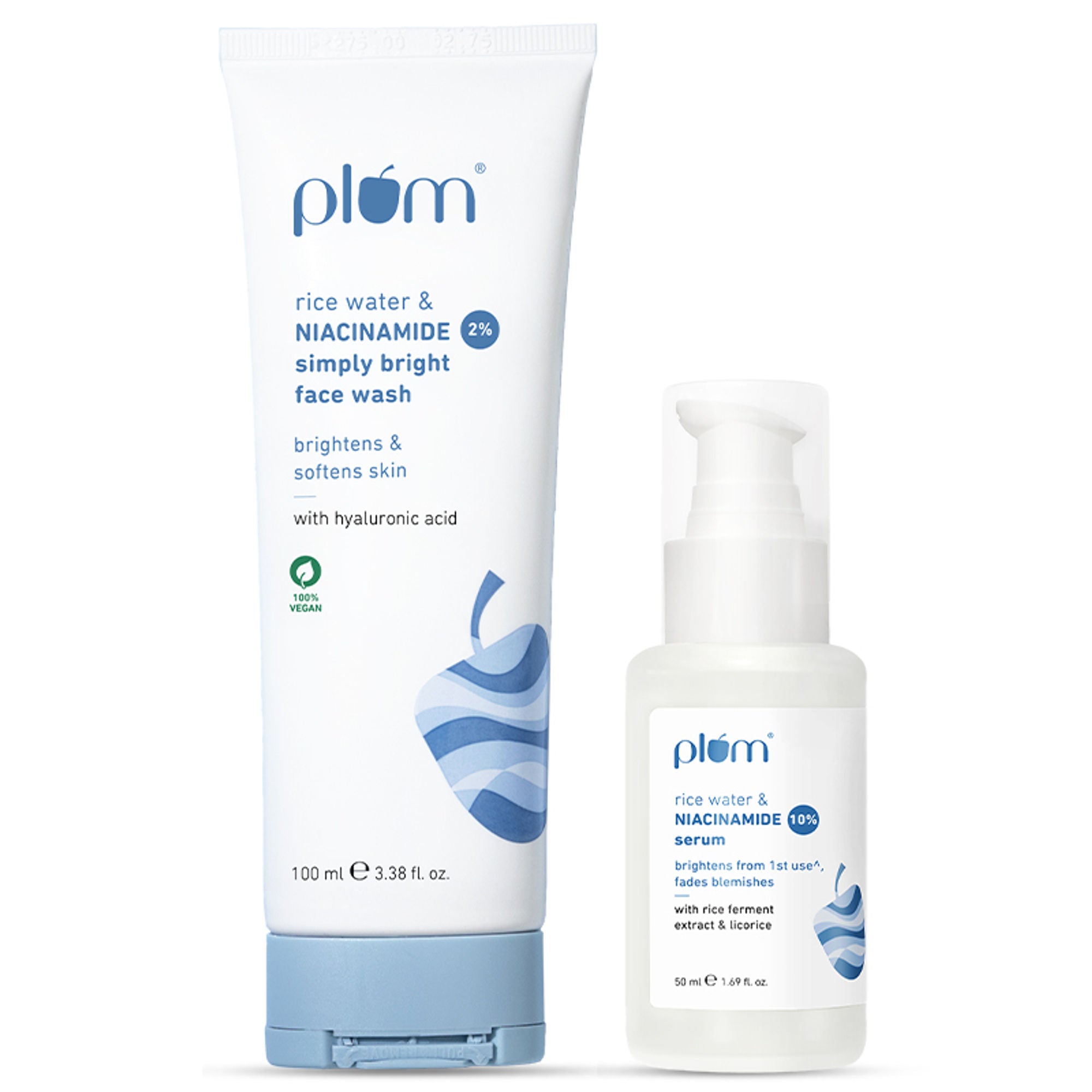 Plum Niacinamide Facewash and Face Serum Combo for Brightening Skin Fades Blemishes & Hydrates - Distacart