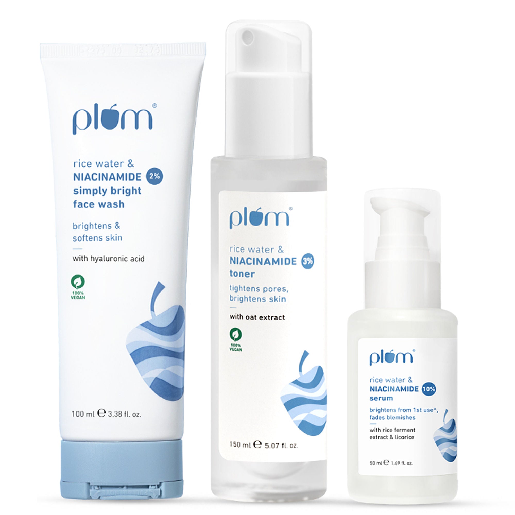 Plum Niacinamide Facewash, Toner & Face Serum Combo Tightens Pore, Fades Blemishes & Hydrates - Distacart