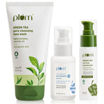 Thumbnail for Plum Green Tea Face Wash, Serum And Moisturizer Trio With SPF 50 PA+++ For Acne Prone & Oily Skin - Distacart