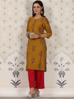 Thumbnail for Ode by House of Pataudi Floral Printed Zari Detailed Straight Kurta - Distacart
