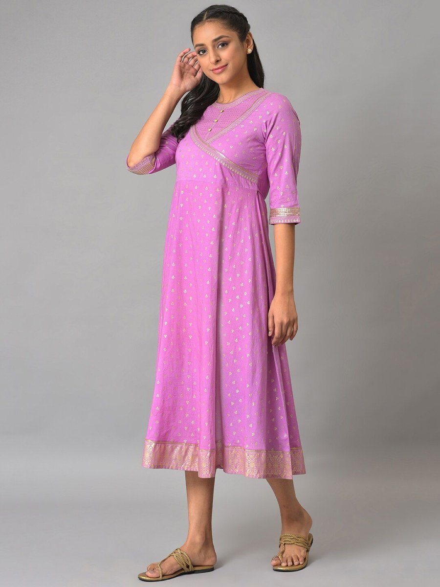 AURELIA Ethnic Motifs Printed Fit & Flare Cotton Midi Dress