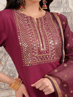 Thumbnail for Vishudh Ethnic Motifs Yoke Design Straight Kurta with Palazzos & With Dupatta