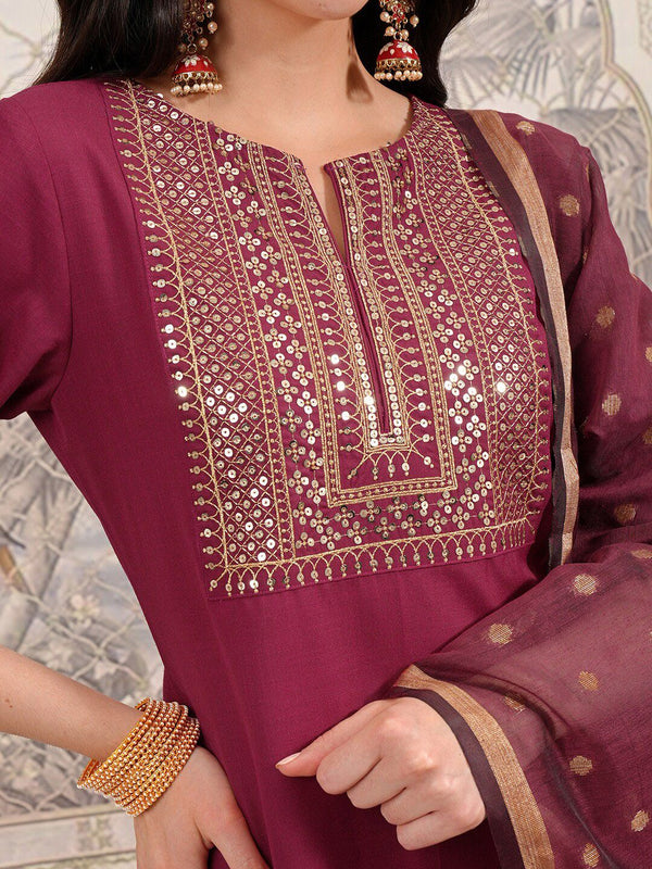 Vishudh Ethnic Motifs Yoke Design Straight Kurta with Palazzos & With Dupatta