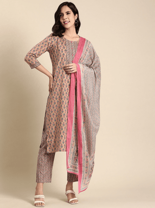 Anouk Women Floral Printed Regular Pure Cotton Kurta with Trousers & With Dupatta - Distacart