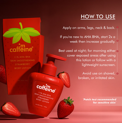 mCaffeine 11% AHA-BHA Skin Smoothening Strawberry Body Lotion - Distacart