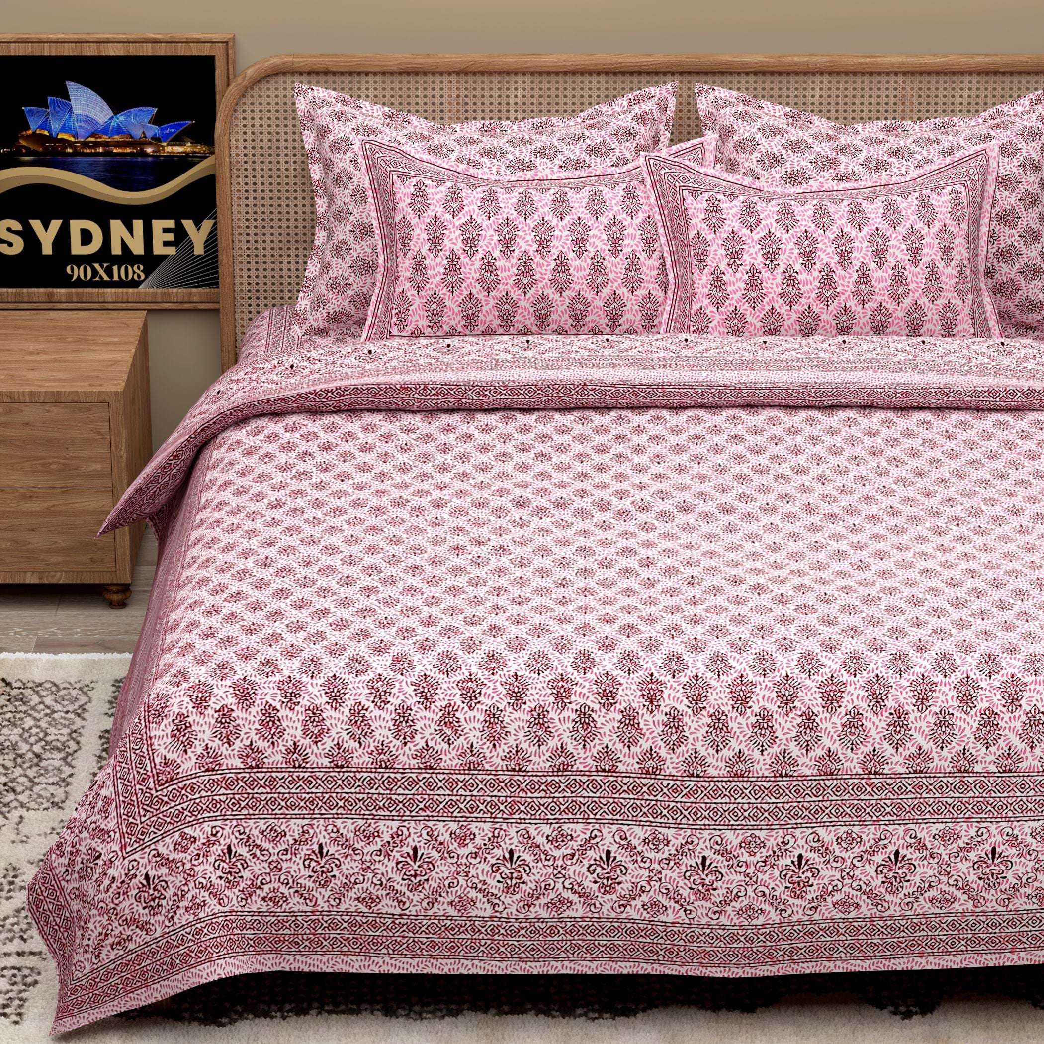 Grey Ethnic Motifs Cotton 200TC King Bedsheet With 2 Zipper Pillow Covers - King Size by House of Ree - Distacart