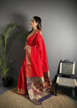 Thumbnail for Joban Fashion Red Banarasi Cotton Silk Woven Saree