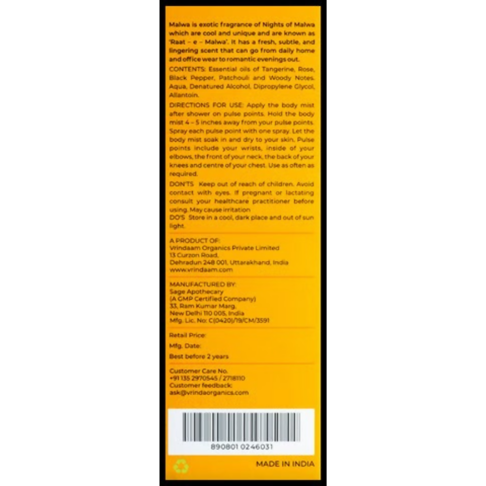 Vrinda Malwa Body Mist Spray - Dista