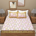 Thumbnail for Yellow Brown Ethnic Motifs Cotton 300TC King Bedsheet With 2 Zipper Pillow Covers - Super King Size by House of Ree