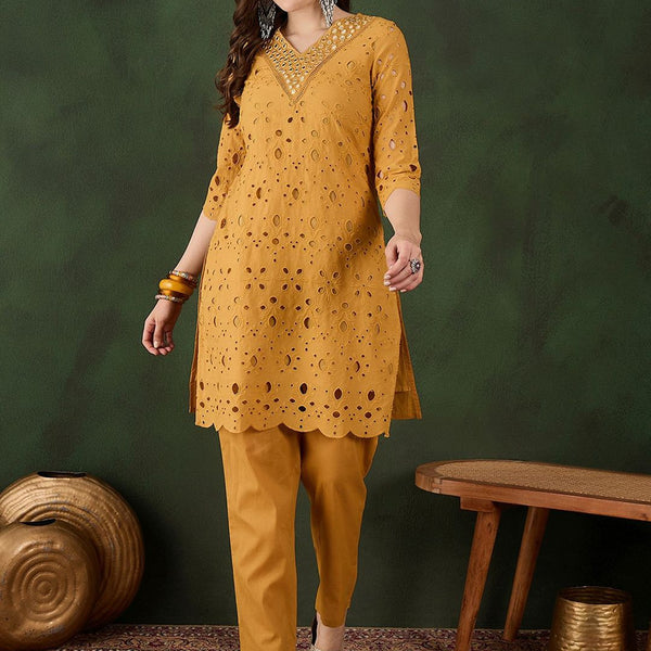 Sangria Embroidered Pure Cotton Kurta & Trousers - Distacart