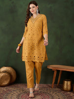 Thumbnail for Sangria Embroidered Pure Cotton Kurta & Trousers