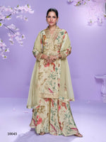 Thumbnail for Anaita Cream Chinon Readymade Palazzo Suit with Digital Embroidery Work - Distacart