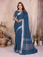 Thumbnail for Anaita Navy Blue Weaving Linen Cotton Saree With Blouse - Distacart