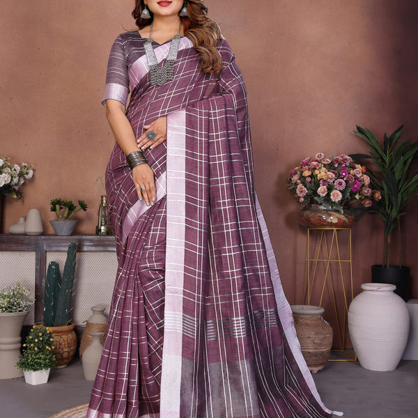 Anaita Purple Weaving Linen Cotton Saree With Blouse - Distacart
