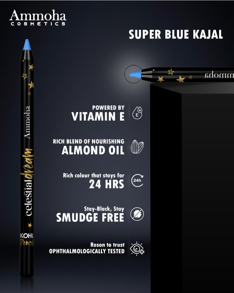 Ammoha Cosmetics Super Blue waterproof Kohl Pencil - Distacart