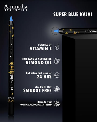 Ammoha Cosmetics Super Blue waterproof Kohl Pencil - Distacart